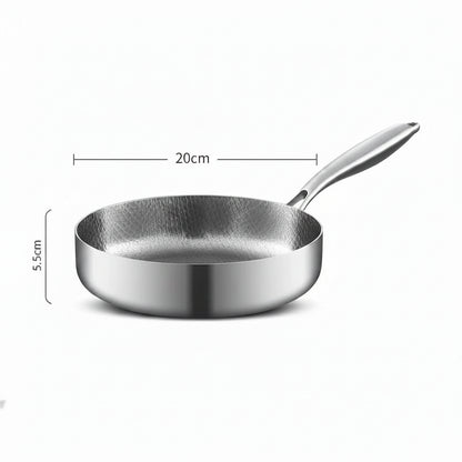 Maison Verdane non-stick stainless steel frying pan with uncoated surface, suitable for gas and induction stovetops.
