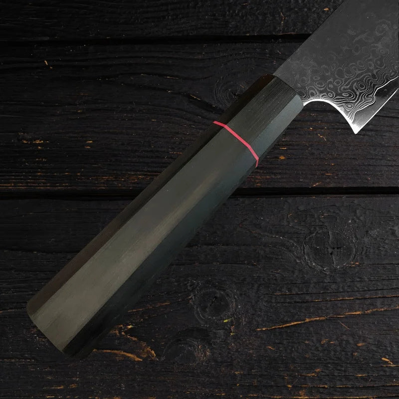 Maison Verdane 8-inch 67-layer Damascus chef knife with a sharp, patterned blade and ergonomic handle.