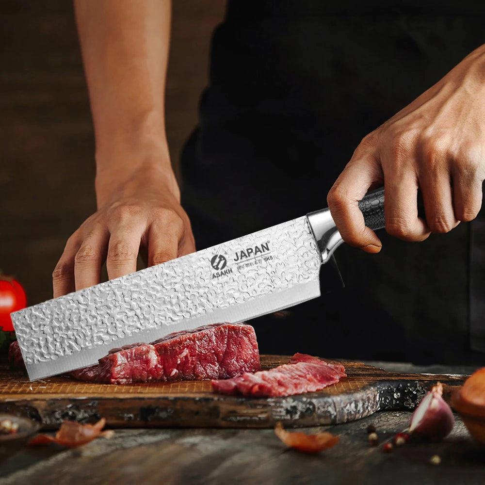 Maison Verdane stainless steel cleaver knife with a 7.4-inch blade, showing its sharp edge and sturdy handle.