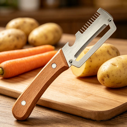 Stainless Steel Peeler with Bottle Opener — Wooden or Steel Handle