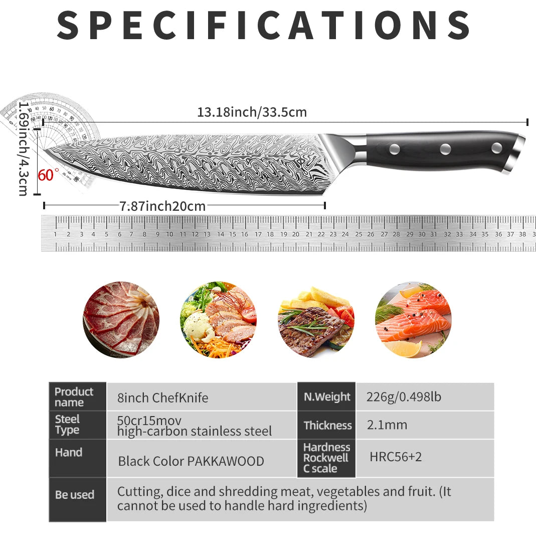 Damascus Steel Santoku Chef Knife — 8"