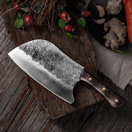 Full Tang Carbon Steel Butcher Knife — Wenge Wood Handle