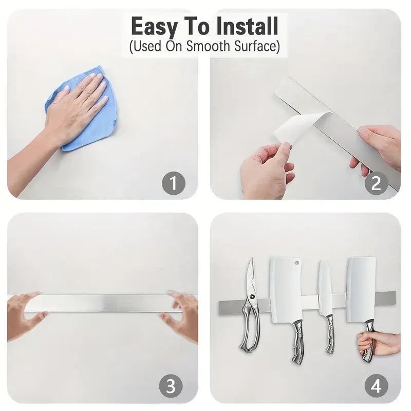 Stainless steel wall-mounted magnetic knife holder by Maison Verdane with multiple slots for kitchen knives