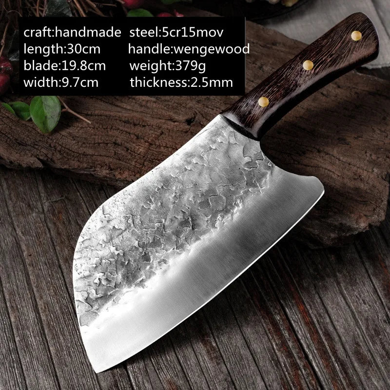 Full Tang Carbon Steel Butcher Knife — Wenge Wood Handle