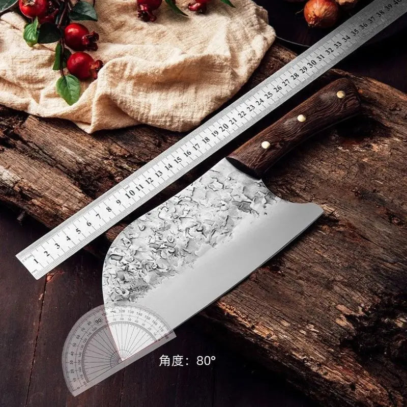 Full Tang Carbon Steel Butcher Knife — Wenge Wood Handle