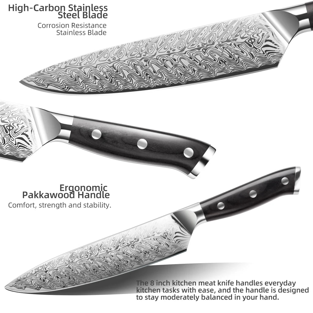 Damascus Steel Santoku Chef Knife — 8"
