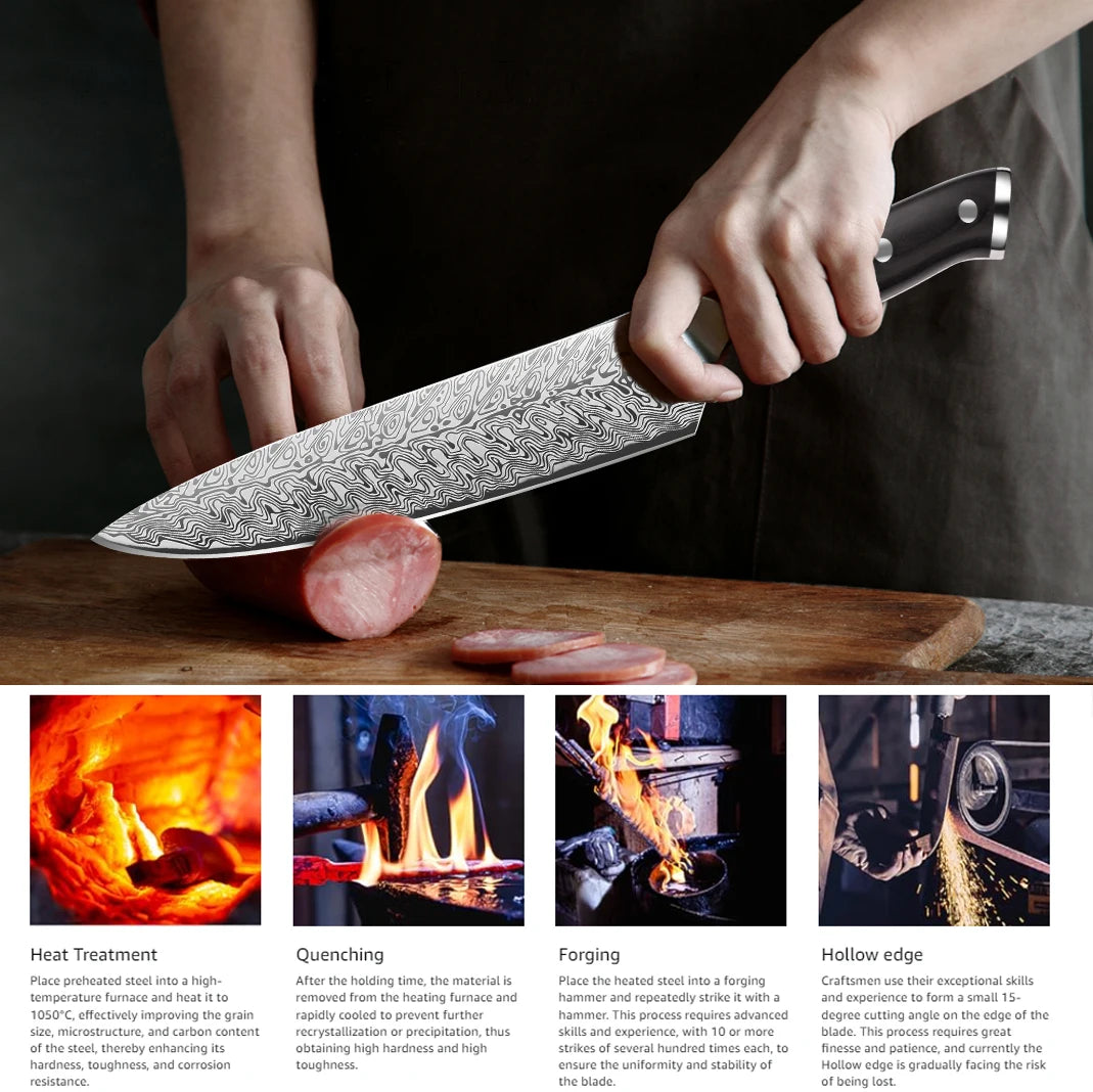 Damascus Steel Santoku Chef Knife — 8"