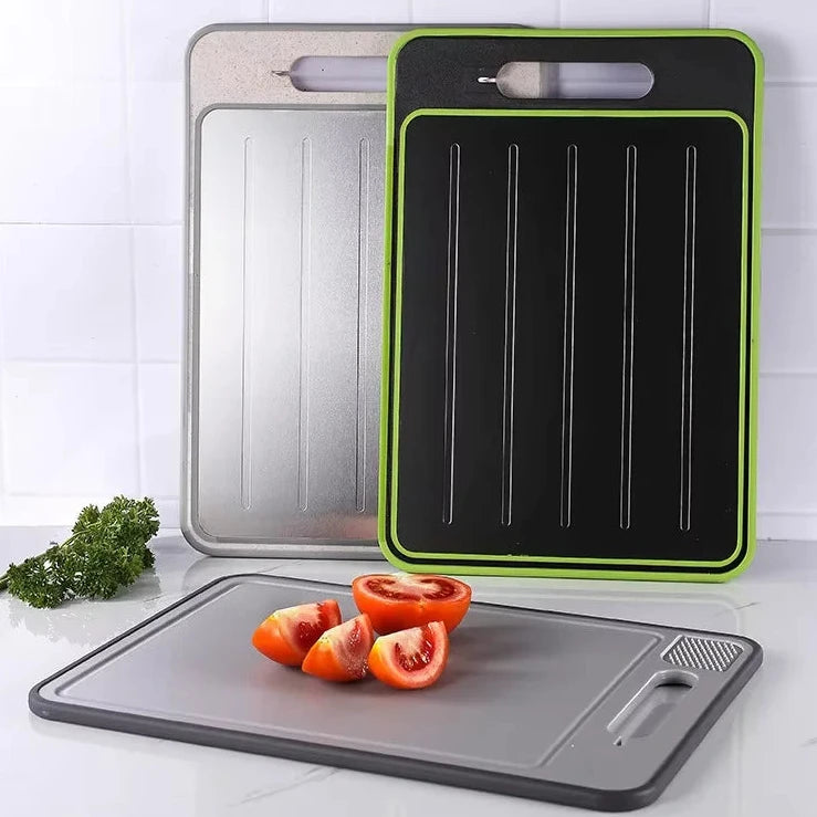 Dual-Surface Aluminum Cutting Board with Quick-Thaw Technology + Knife Sharpener