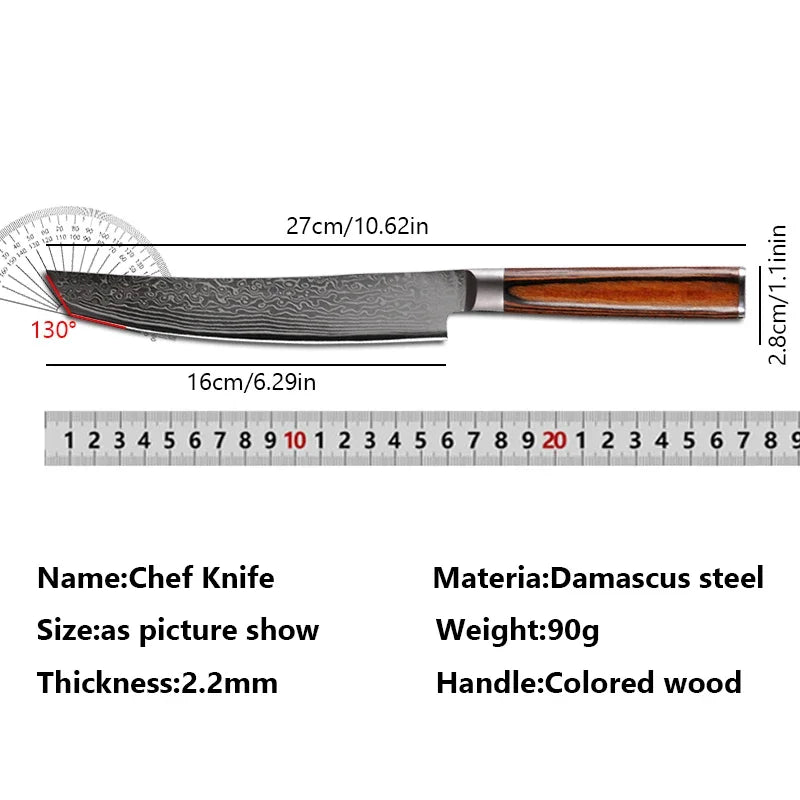 Maison Verdane 67-layer Damascus chef's knife with a 6-inch Japanese-style blade, showcasing intricate layered steel pattern.