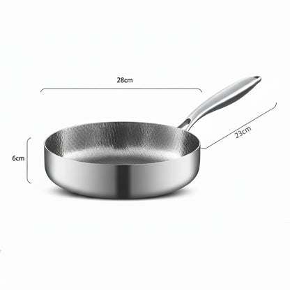 Maison Verdane non-stick stainless steel frying pan with uncoated surface, suitable for gas and induction stovetops.