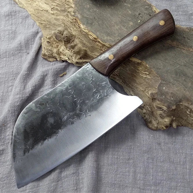 Full Tang Carbon Steel Butcher Knife — Wenge Wood Handle