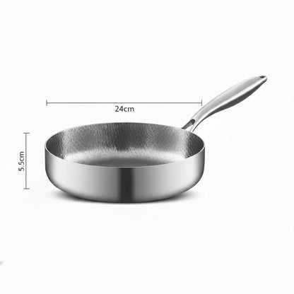 Maison Verdane non-stick stainless steel frying pan with uncoated surface, suitable for gas and induction cooktops, shown in image.